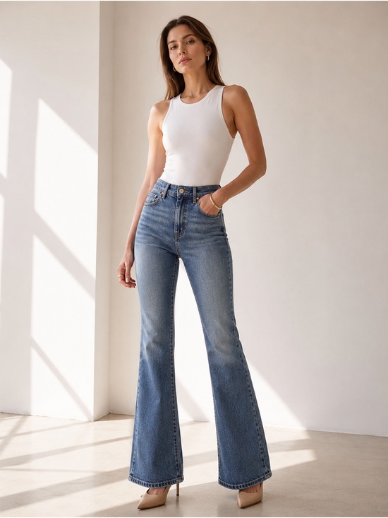 rag & bone Denim - Rag & Bone Nina High Rise Flare Jeans Clean Mick Wash Size 30 Full Length Denim
